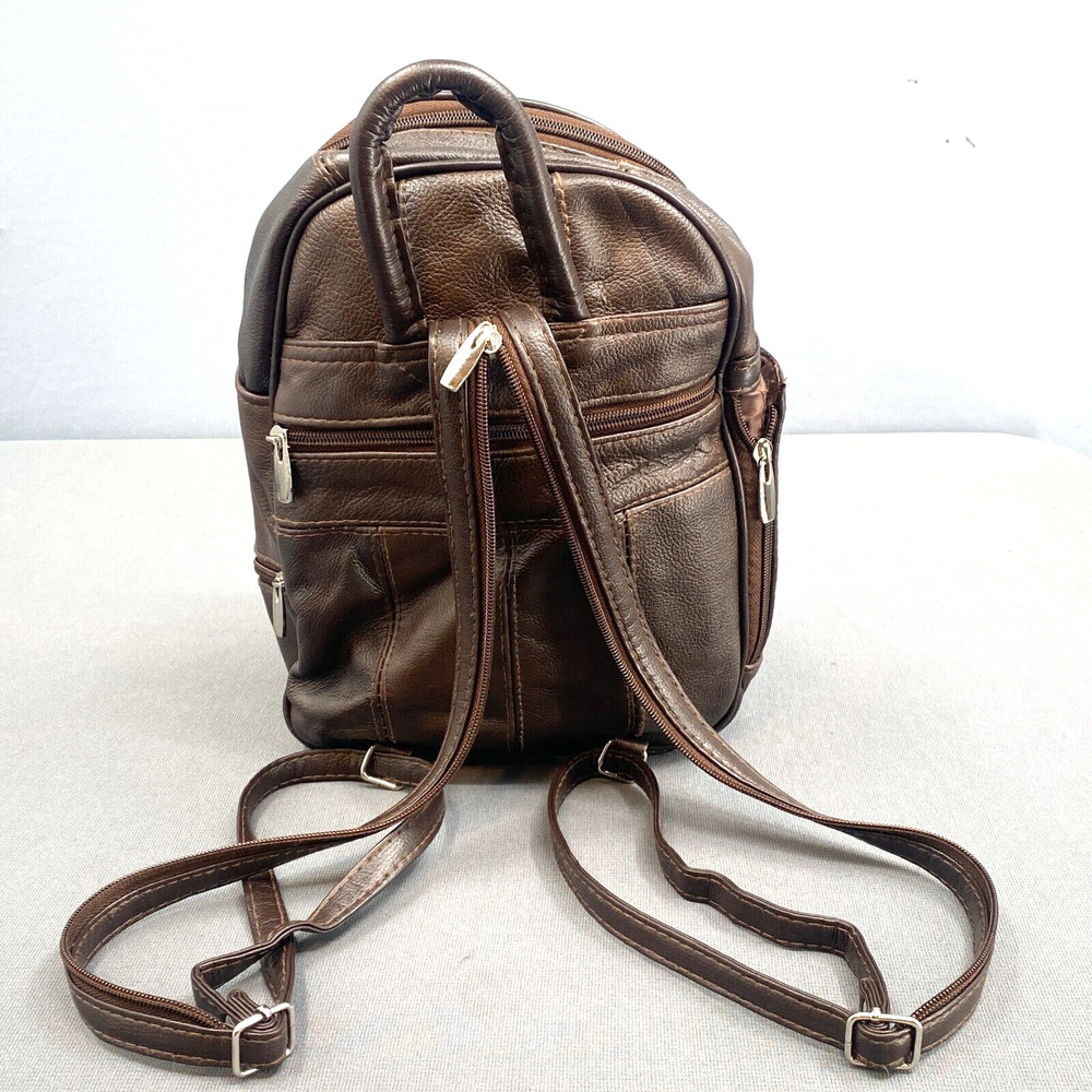 Vtg 90s Pebbled Leather Patchwork Backpack Bag Wo… - image 2